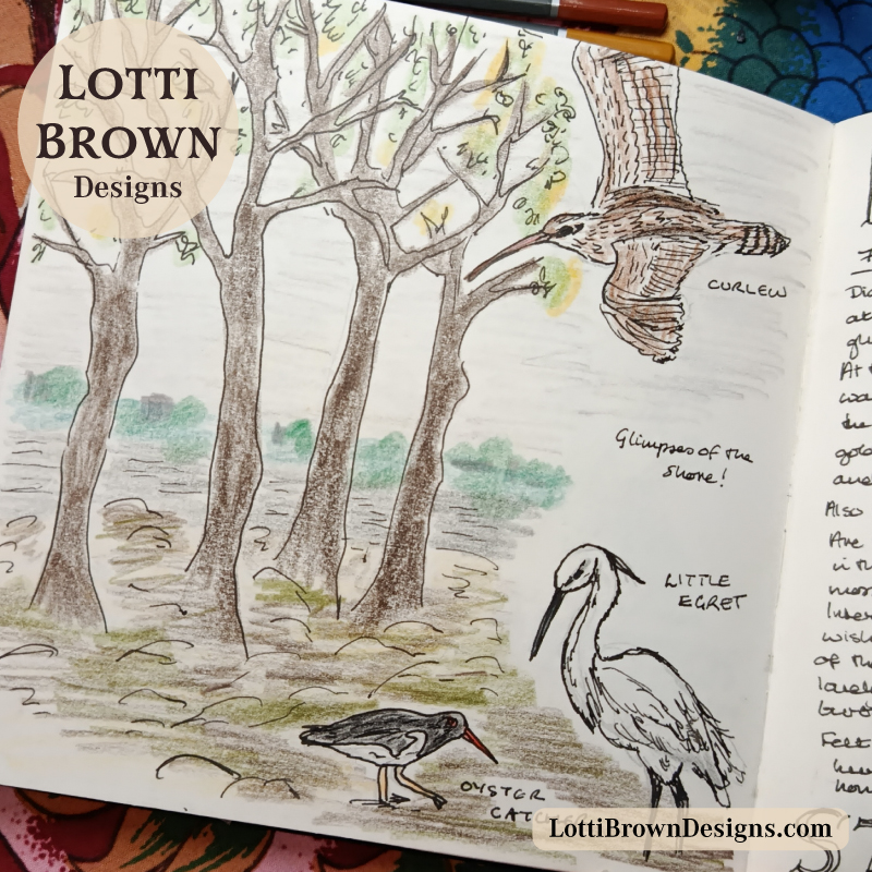 Coloured pencils nature journal shore scene