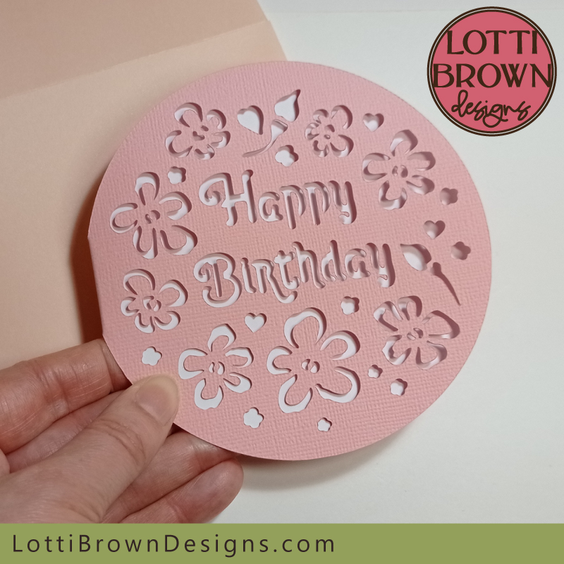 Circular pretty floral card made with Cricut