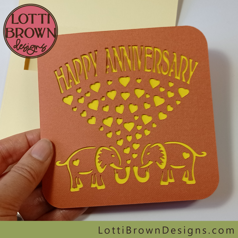 Cute elephants Cricut anniversary card template to make at home - SVG, DXF, PNg & EPS formats...