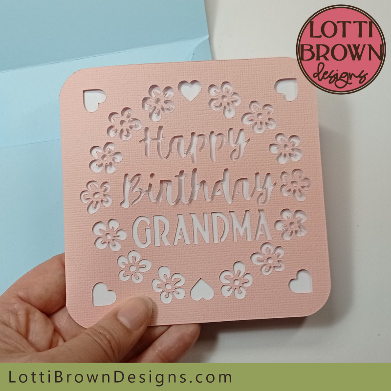 Grandma birthday card papercut template - pink and blue