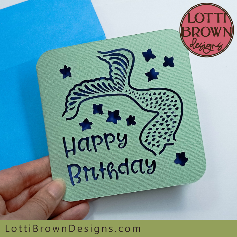 Blue and green mermaid tail card template