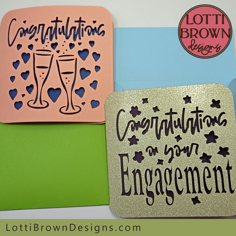 Easy engagement card making ideas to make with your Cricut or similar cutting machine - SVG, DXF, EPS and PNG templates...