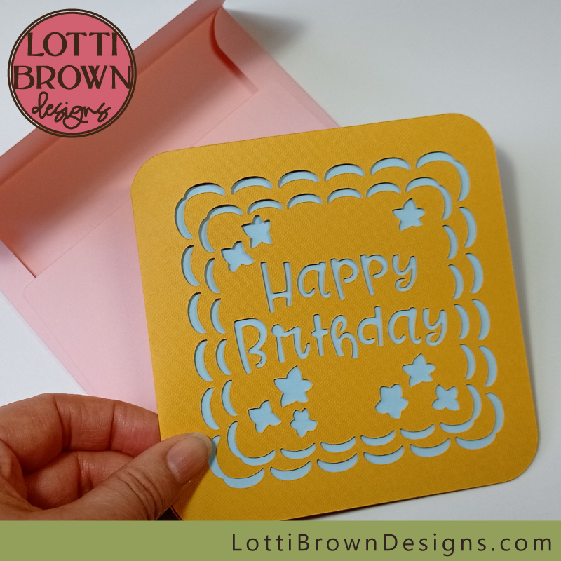 Cricut greeting card tutorial with envelope - Happy Birthday!