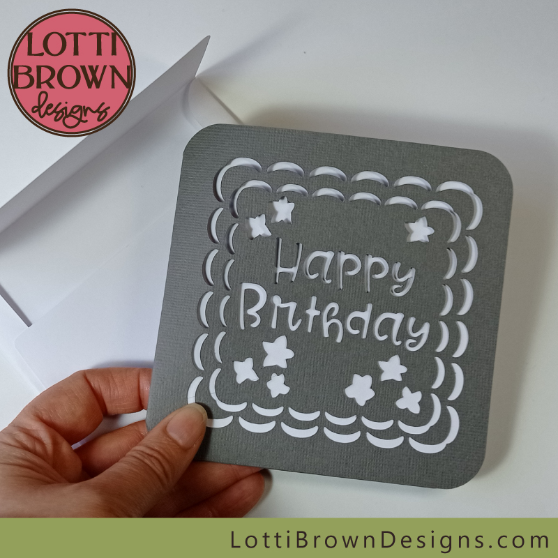 Neutral grey happy birthday card made with Cricut