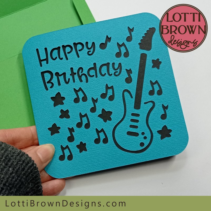 Birthday card template for electric guitar lover or would-be rock star