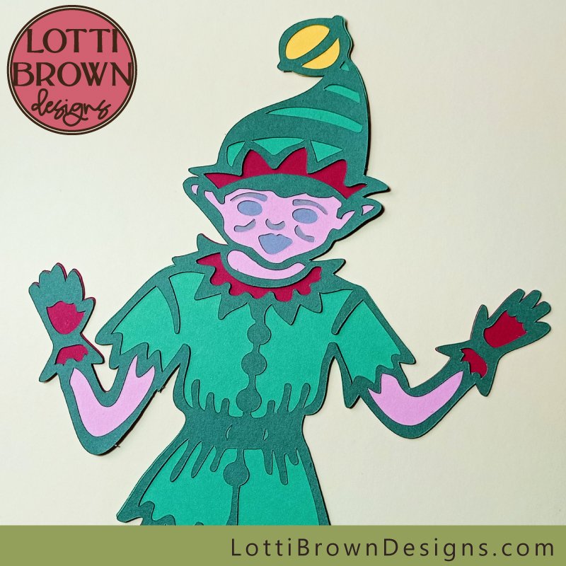Fun layered elf SVG cardstock project for Cricut and other cutting machines...