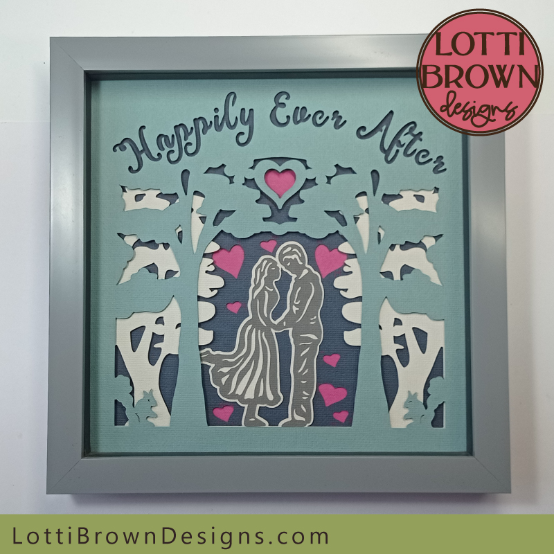 Romantic engagement shadow box template 'Happily Ever After'
