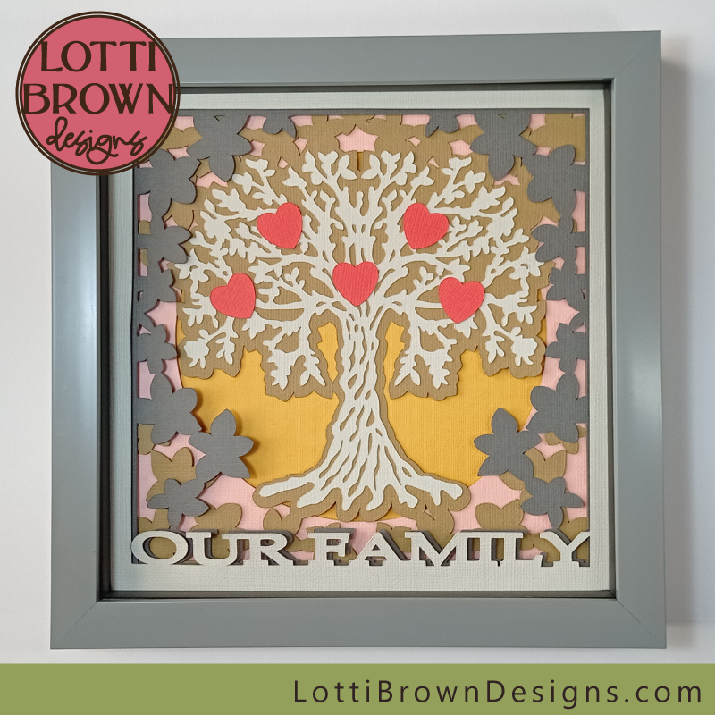 Make a family tree shadow box wall art to gift or keep - use my family tree SVG template with your Cricut or similar cutting machine...