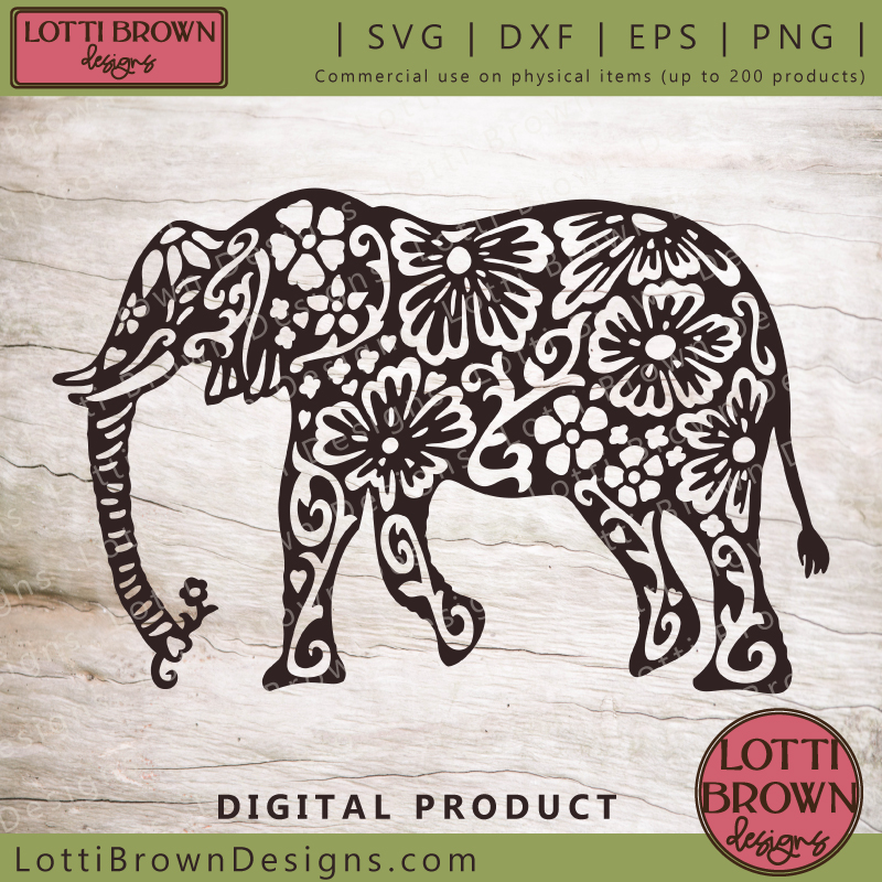 Floral elephant cut file