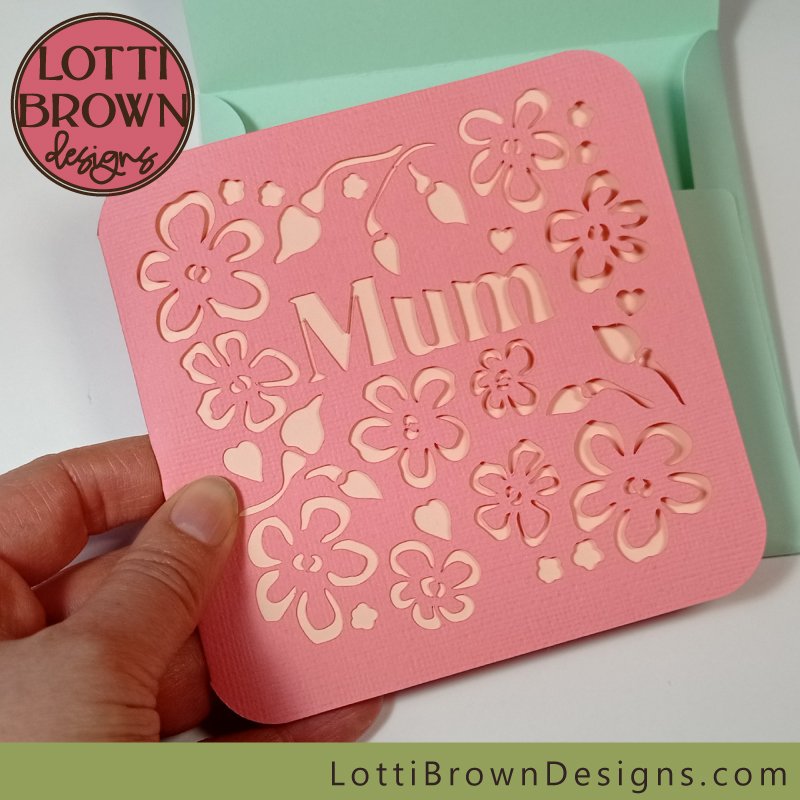 Pretty floral Mum and Mom card SVG templates for cutting machine crafts - lovely card design with inner card and envelope included...