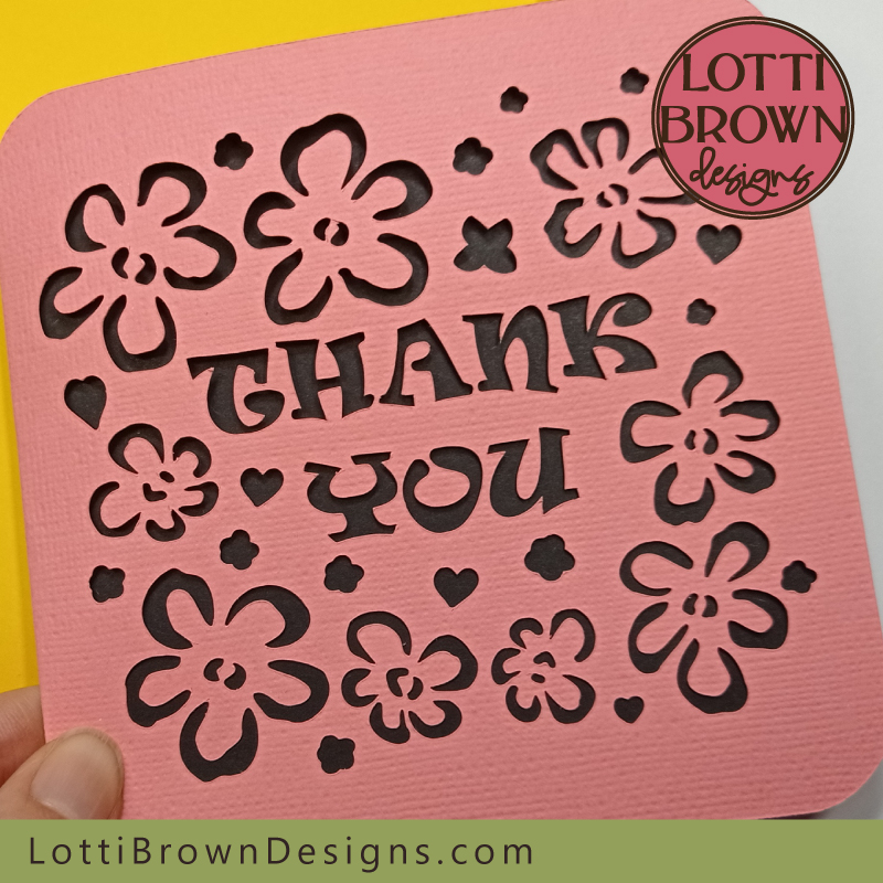 Floral thank you card papercut template for Cricut and other cutting machines