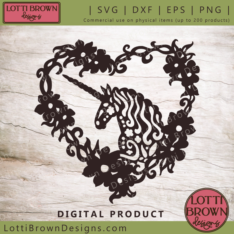 Floral unicorn heart SVG file