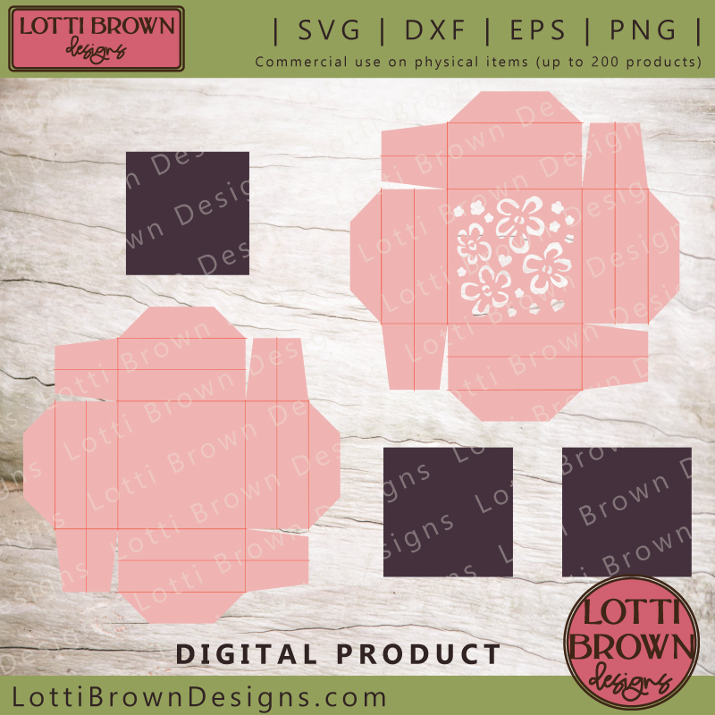 Template for a floral gift box - SVG, DXF, EPS, PNG
