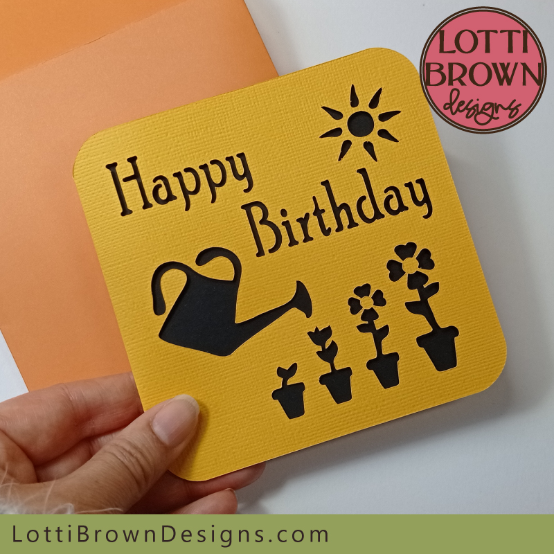 Gardening birthday card SVG template