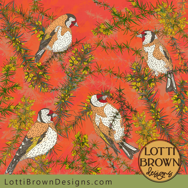 Goldfinch art (orange) by Lotti Brown