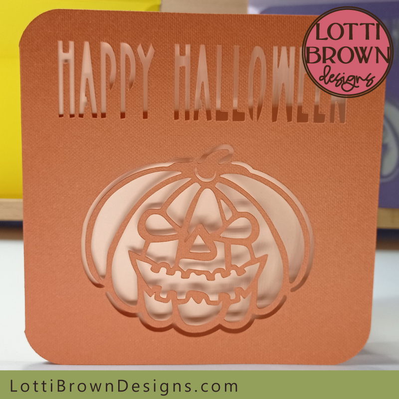 Scary pumpkin face Cricut card template for Halloween