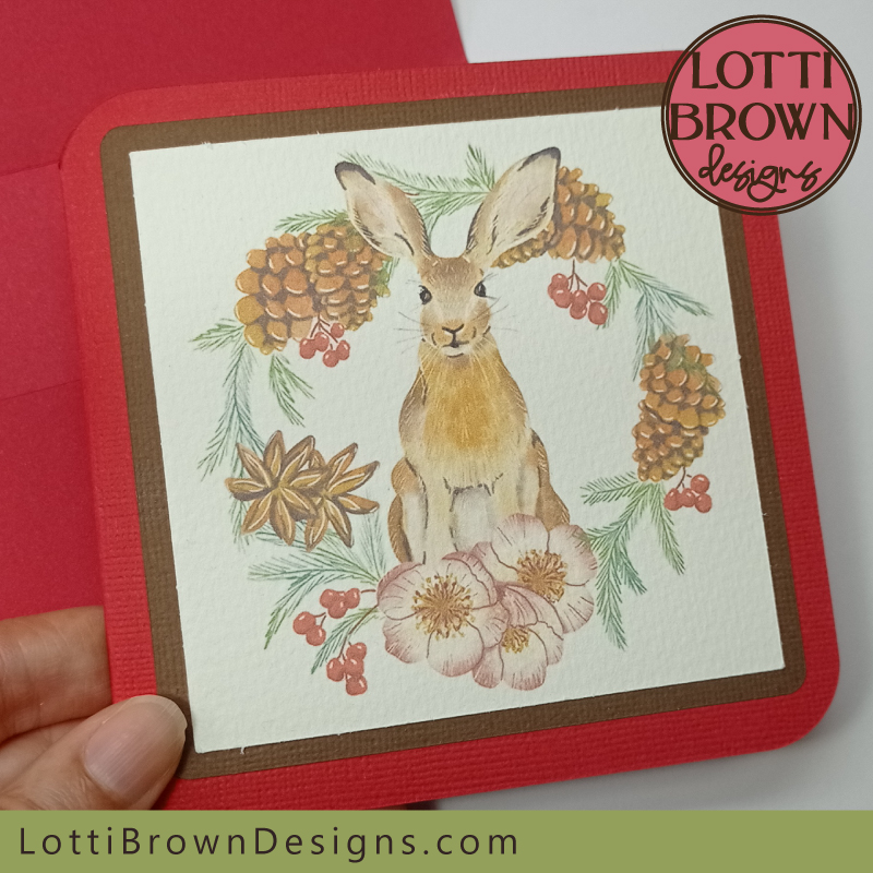 Hare print then cut Christmas card template