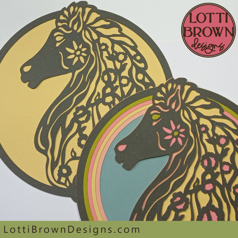 Gorgeous horse head SVG files for Cricut and other cutting machines or cut by hand - simple one layer SVG or a multi-colour layered SVG design...