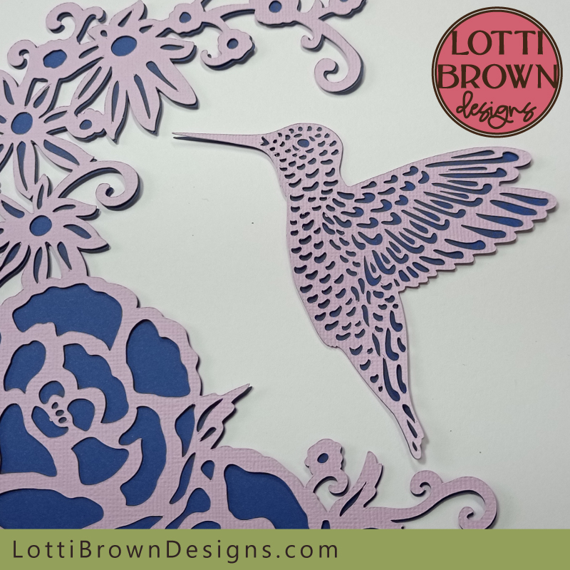 Pretty hummingbird and flowers SVG - detail