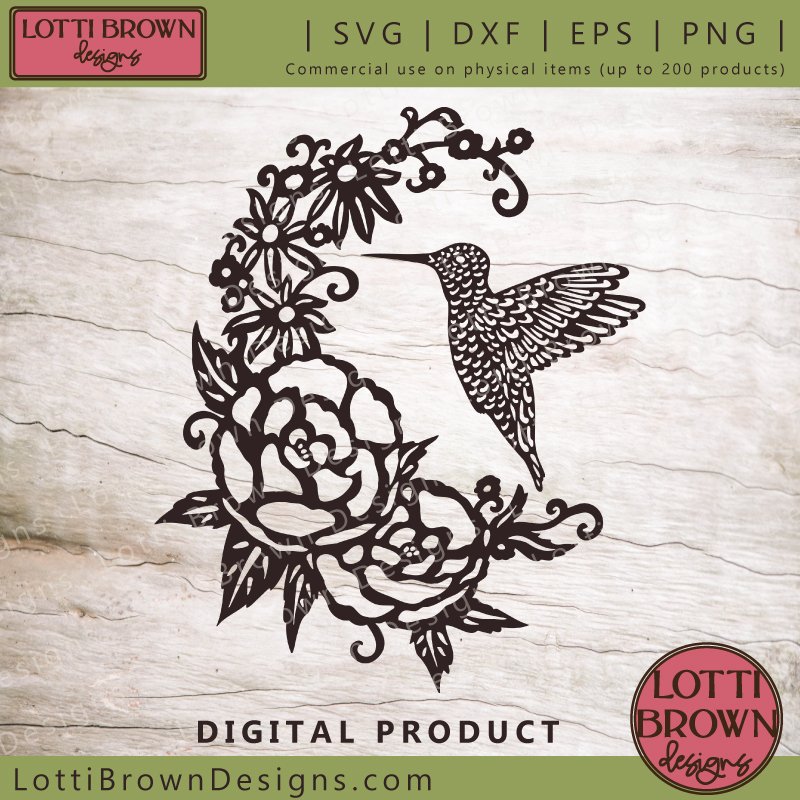 Hummingbird with flowers SVG file