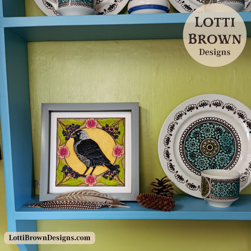 Jackdaw art displayed in my country kitchen