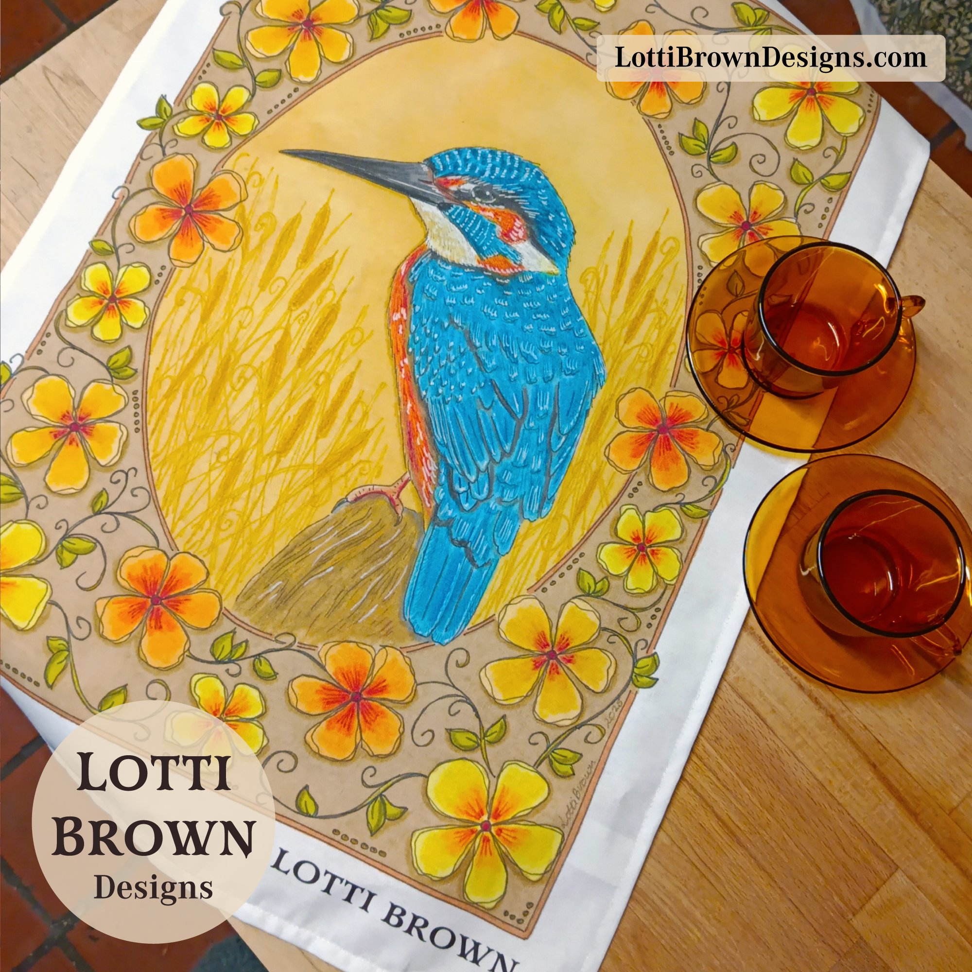 Kingfisher tea towel