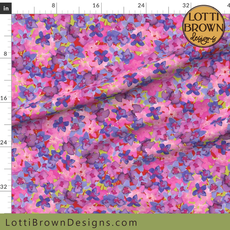 Large ditsy floral pattern in pink and purple