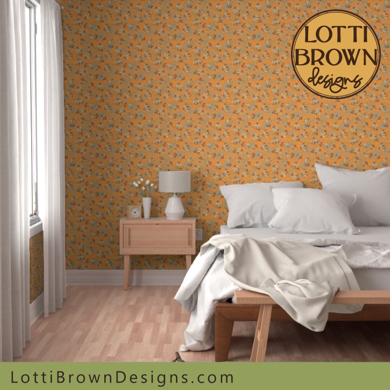 Lively leaves wallpaper in orange