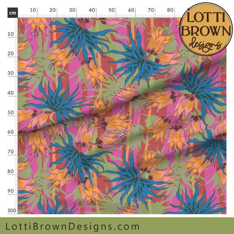 Maximalist floral fabric teal red pink