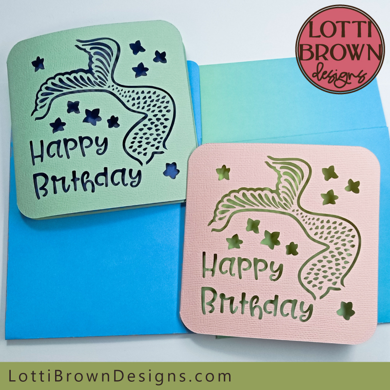 Pretty mermaid birthday card SVG template for cardmaking with a Cricut or similar cutting machine...