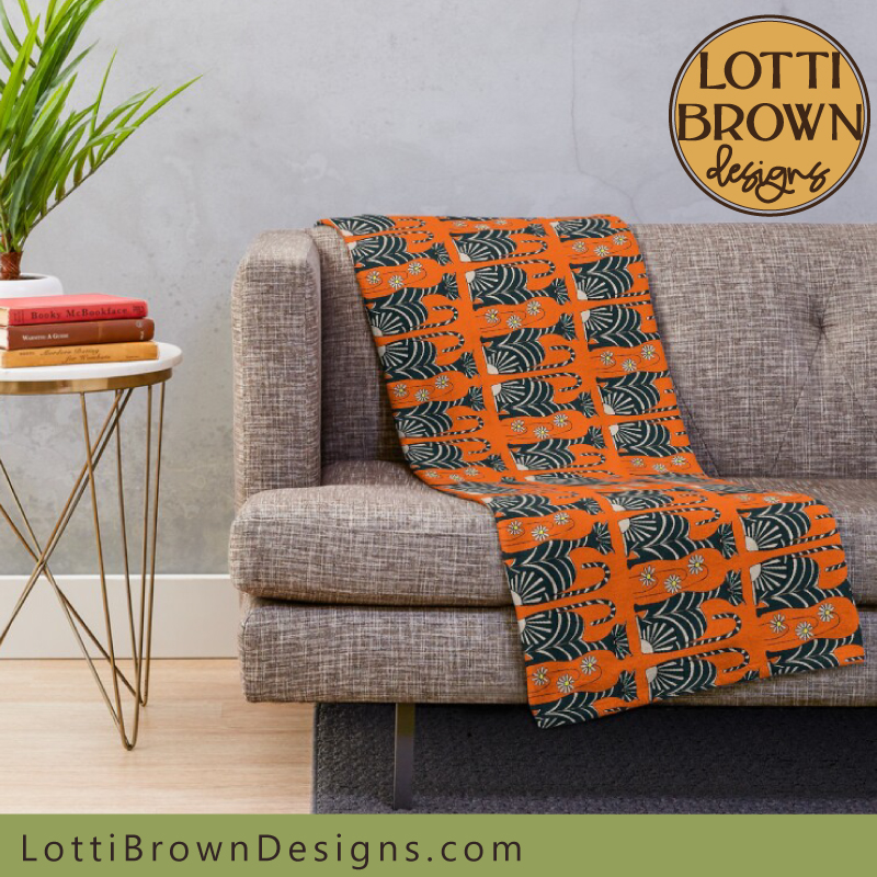 Orange and black cat throw blanket
