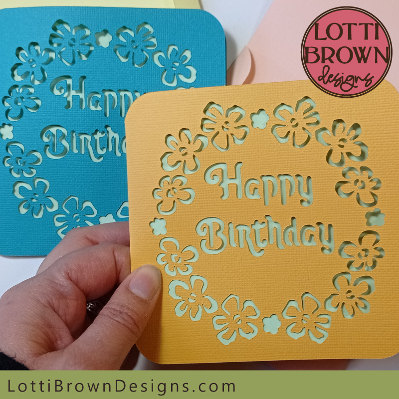 Happy birthday card SVG template with floral design