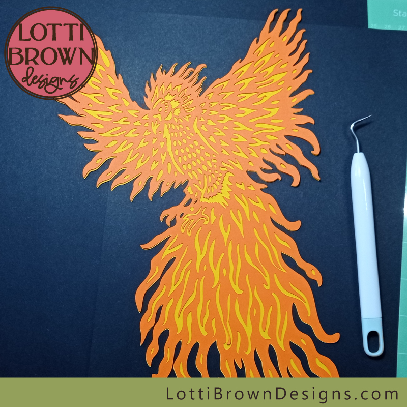 Orange and yellow phoenix papercut