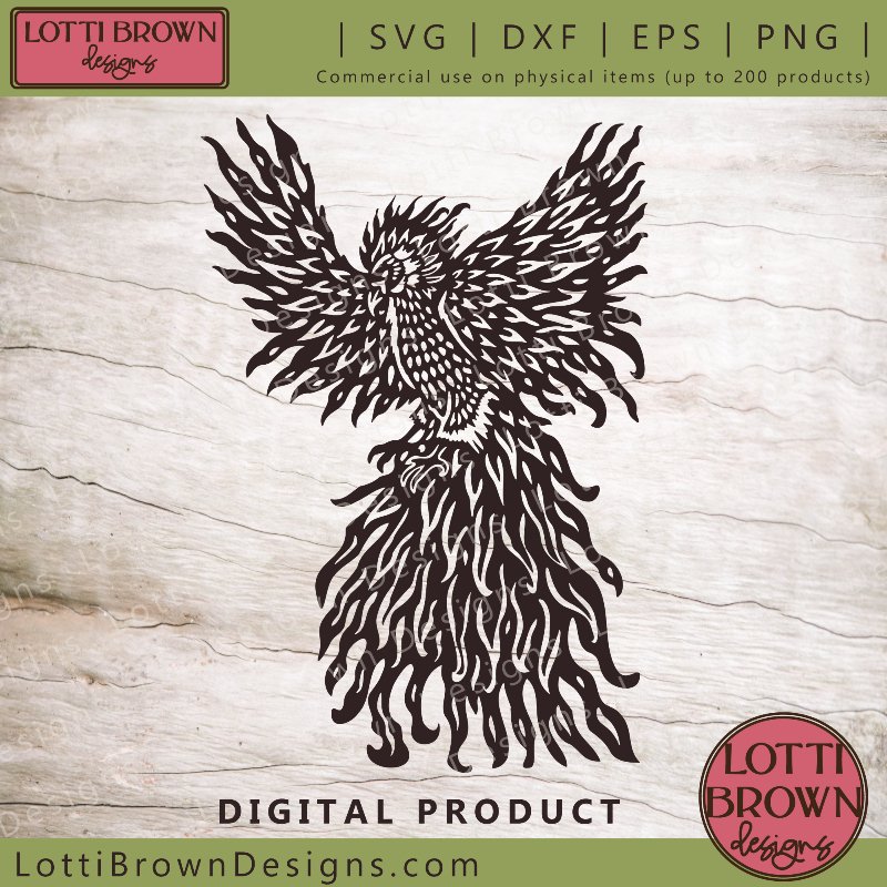 Gorgeous, hand-drawn phoenix SVG file - a beautiful fire bird design for all your cutting machine crafts...