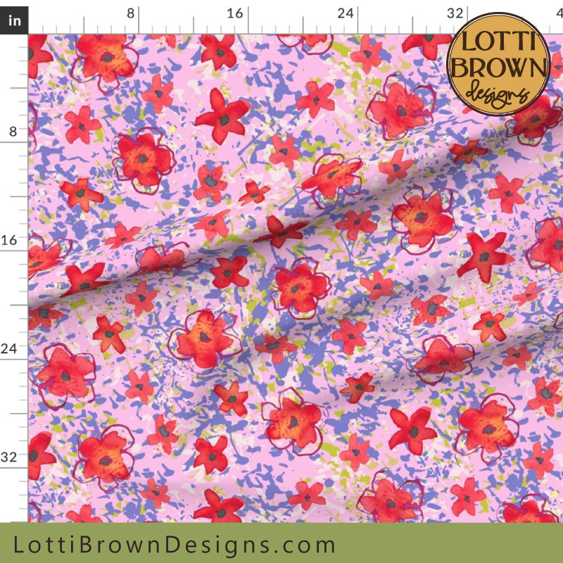 Pink and red poppy pattern fabric