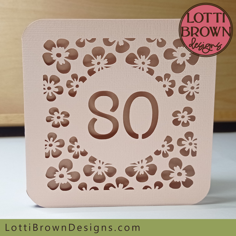 Pretty papercut 80th card template Papercut 80th card SVG template