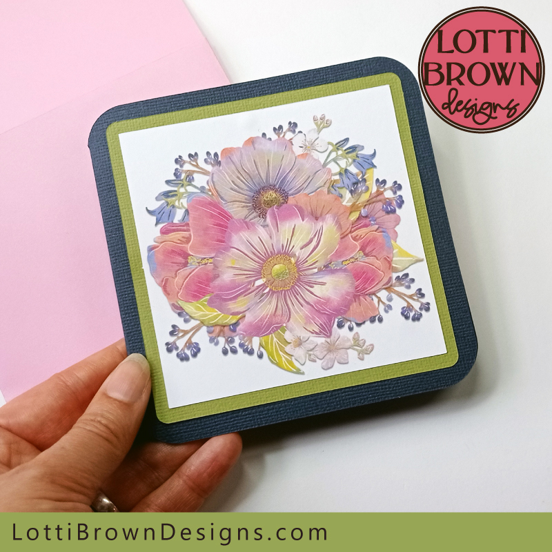 Pretty floral print then cut card template