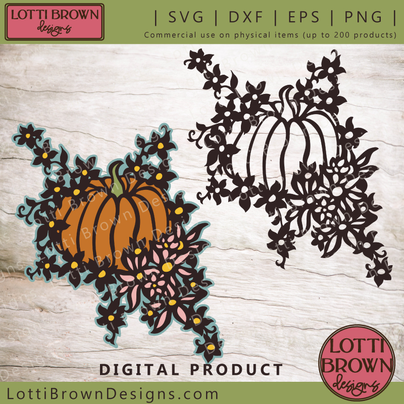 Layered pumpkin and flowers SVG design