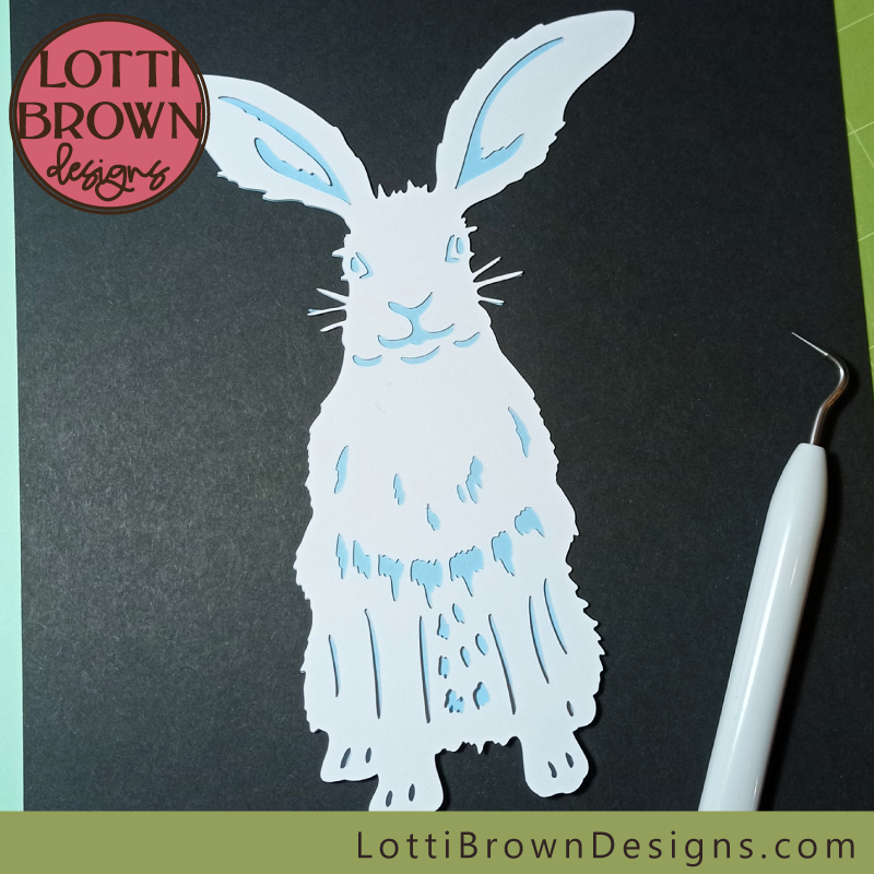 White rabbit papercut with background layer