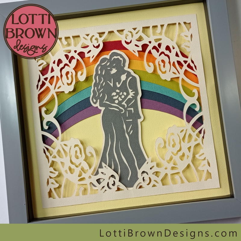 Rainbow wedding shadow box - comes as separate versions for bride & groom, two grooms, or two brides