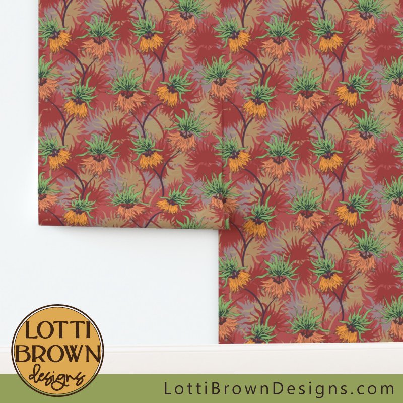 Tropical wallpaper design in red and orange