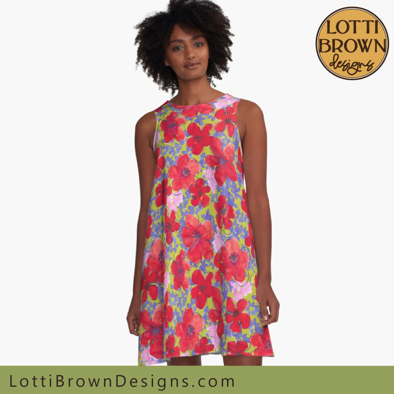 Red poppies mini dress