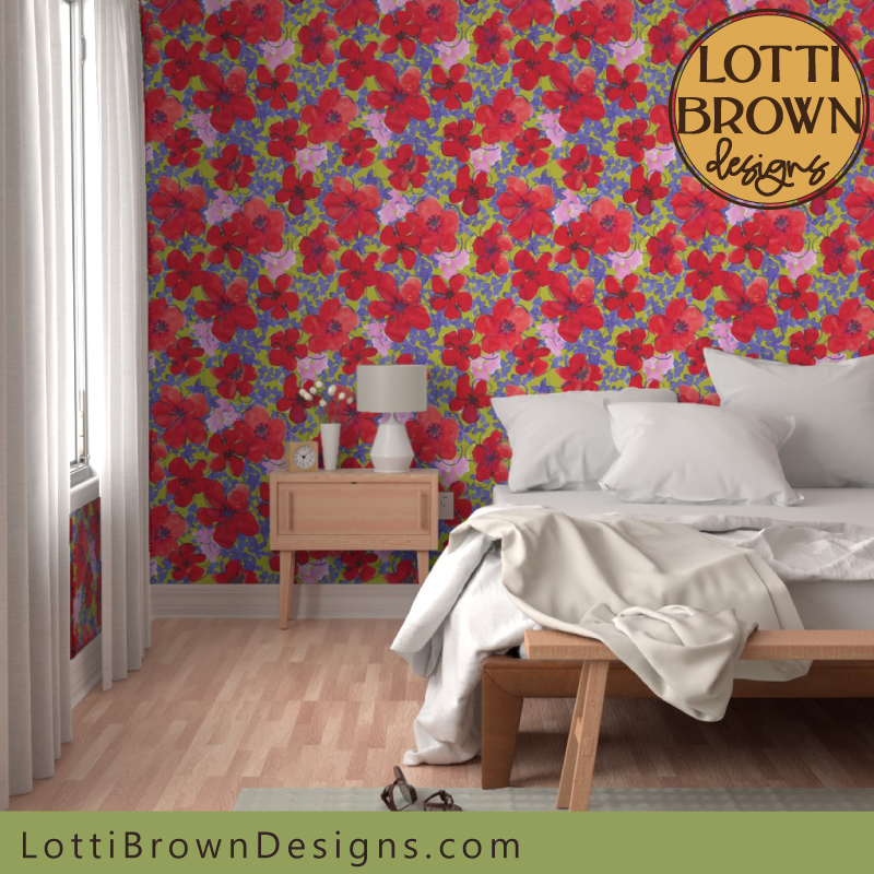 Red poppy peel and stick wallpaper