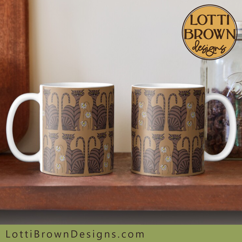 Retro cats coffee mug in brown