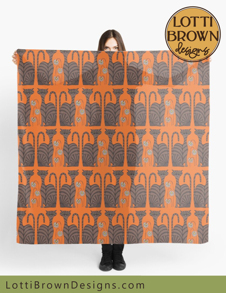 Retro tabby cats silky scarf in orange