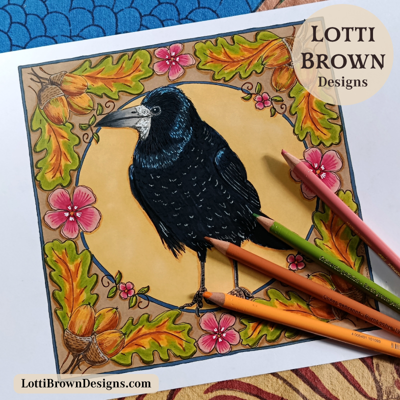 Rook drawing - pens and coloured pencils