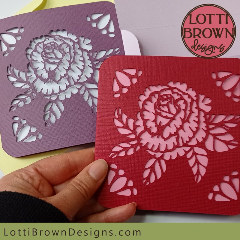 Beautiful rose card template for cutting machines - SVG, DXF, EPS & PNG formats...