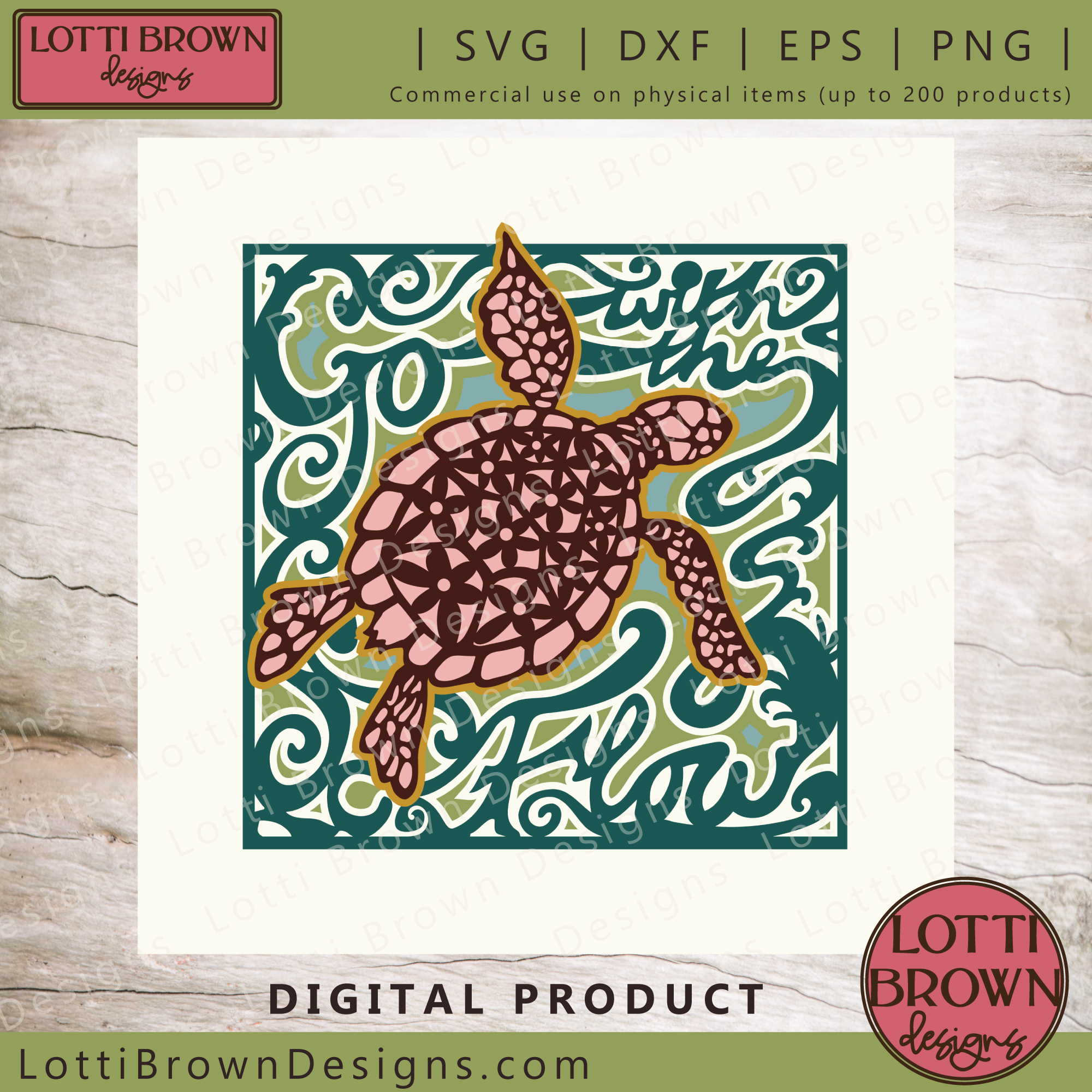 'Go with the Flow' turtle SVG shadow box SVG template