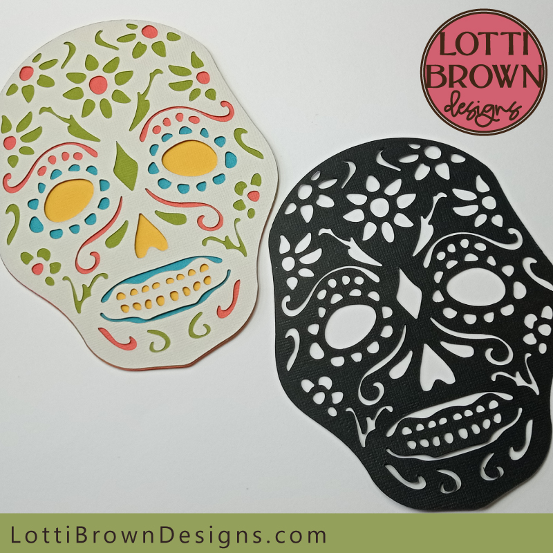 Colourful layered sugar skull template plus single layer template in black