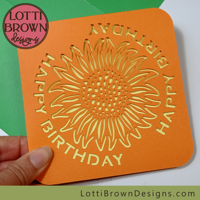 Sunflower birthday card in orange and lemon card